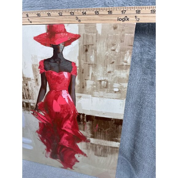 Red Lady In Cityscape Canvas Art Print - Picture 5 of 6